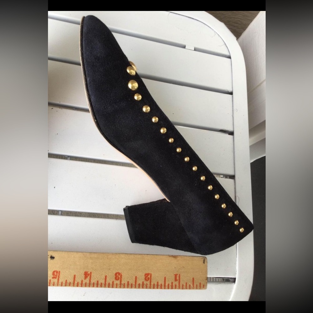 Vintage ESCADA BLACK VELVET GOLD STUDDED HEELS SIZE 6.5B - Picture 7 of 8